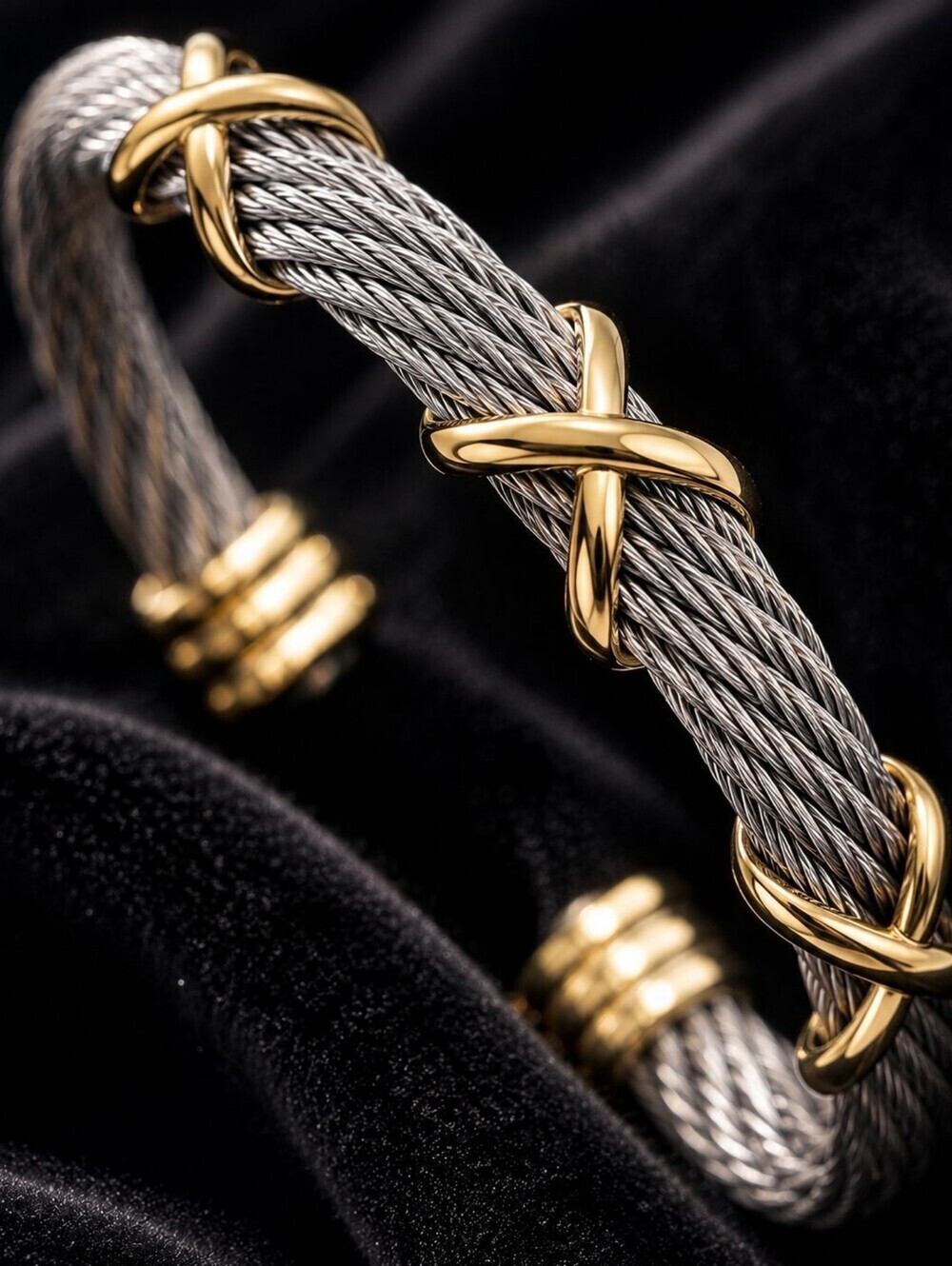 Two-Tone Cable Cuff Bracelet - Gold & Silver